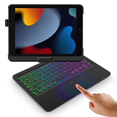 ByDiffer Tastaturhülle mit Touchpad für iPad 9. Generation (2021), iPad 8. Generation (2020), 7. Generation, Air 3, Pro 10.5 mit 7 Farben Hintergrundbeleuchtung und Apple Stifthalter. von BYDIFFER