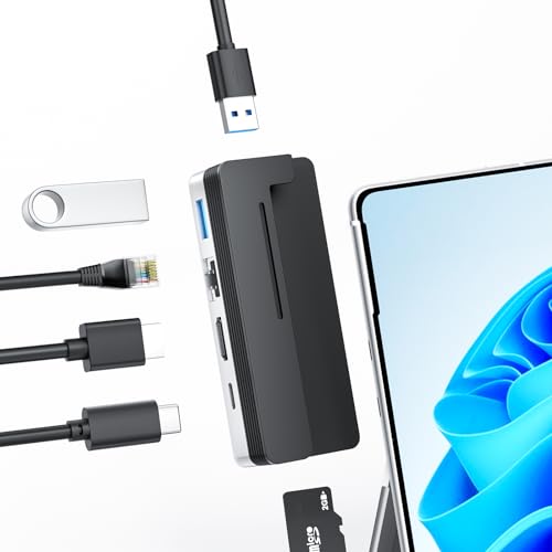 BYEASY Surface Pro 9 Dockingstation, 6-in-2 Microsoft Surface Pro 9 USB-C Hub mit 100W PD Charge, 2*USB 3.1, 4K@60Hz HDMI, 1000M Ethernet LAN, TF Kartenleser Designed Expansion Hub für Surface Pro 9 von BYEASY