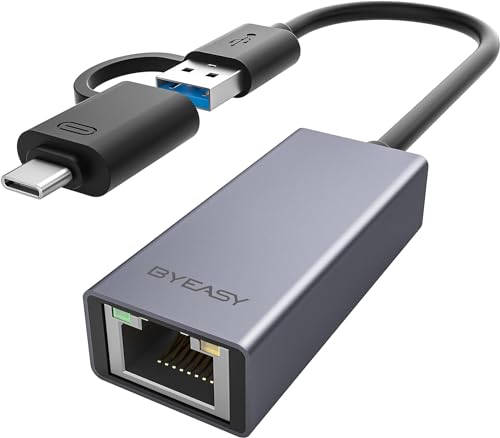 BYEASY USB LAN Adapter 3.0 mit USB C Stecker, 1000 Mbps Gigabit Typ-C zu Ethernet RJ45 Netzwerkadapter aus Aluminium, für MacBook/iPad Pro/Air, Surface, Laptop, PC, Windows, macOS, Linux, XPS usw. von BYEASY