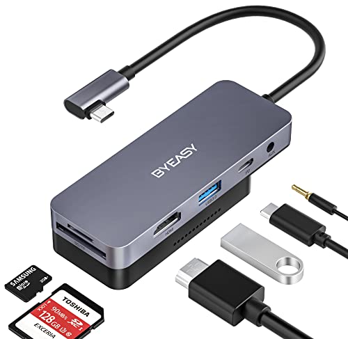 BYEASY USB-C-Hub, 6-in-1-USB-C-Adapter für iPad Pro MacBook Laptop mit 1 Magnetpad, Dockingstationen mit 4K HDMI USB 3.0, PD 100 W-Aufladung, SD/Micro-Kartenleser und 3,5-mm-Headphone Jack von BYEASY