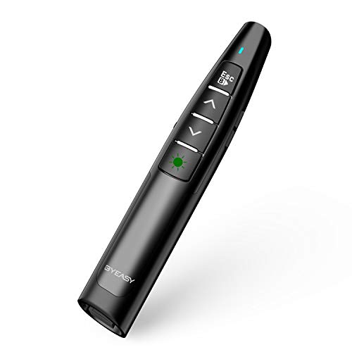 Presenter mit Laserpointer, BYEASY Wireless Laser Pointer mit Grüner Laserpointer, RF 2.4GHz Präsentations Clicker Remote 100ft USB PowerPoint Clicker für Präsentationen und Google Slides von BYEASY