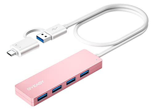 USB HUB, BYEASY USB C Hub zu USB 3.0 HUB mit 4 Port und 2 ft Kabel, Ultra Dünn Tragbarer USB Splitter für MacBook, Mac Pro/Mini, iMac, PS4, Surface Pro, XPS, PC, Flash-Laufwerk, Samsung More（Rosa von BYEASY