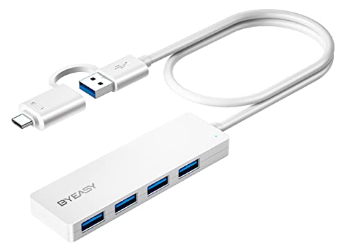 USB HUB, BYEASY USB C Hub zu USB 3.0 HUB mit 4 Port und 2 ft Kabel, Ultra Dünn Tragbarer USB Splitter für MacBook, Mac Pro/Mini, iMac, PS4, Surface Pro, XPS, PC, Flash-Laufwerk, Samsung More(Weiß) von BYEASY