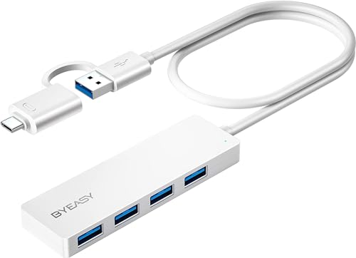 USB HUB, BYEASY USB C Hub zu USB 3.0 HUB mit 4 Port und 2 ft Kabel, Ultra Dünn Tragbarer USB Splitter für MacBook, Mac Pro/Mini, iMac, PS4, Surface Pro, XPS, PC, Flash-Laufwerk, Samsung und Mehr(Weiß) von BYEASY