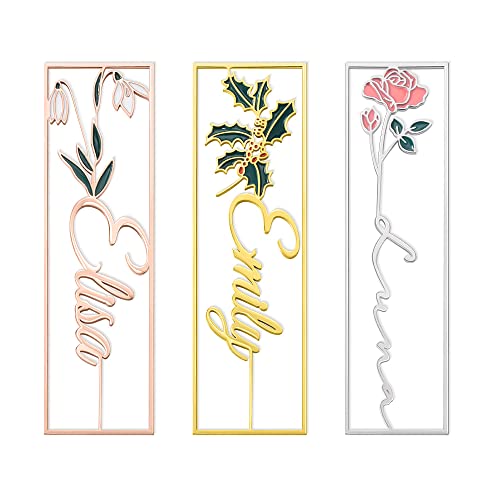 BYFDIY Personalisierte Bunte Geburt Blume Name Lesezeichen Benutzerdefinierte gravierte Blumen Lesezeichen für Geburtstag Edelstahl Lesezeichen Geschenke für Bücherwürmer/Leser/Kinder von BYFDIY