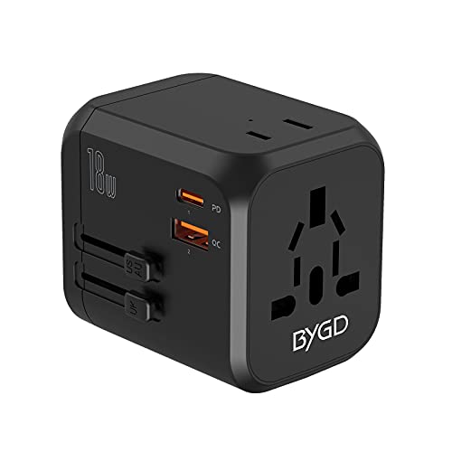 BYGD Reiseadapter Weltweit, Universal Steckdosenadapter Mit 3 USB Ports und AC, Reisestecker Adapter Internationale für USA Europa UK Asia usw von BYGD