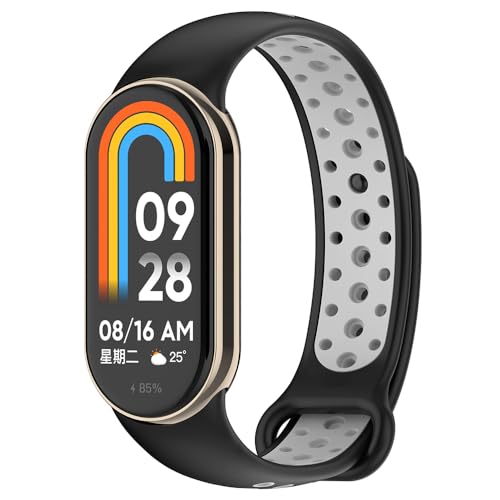 Breathable Ersatzarmband für Xiaomi Smart Band 8/Smart Band 9, Sport Armband Uhrenarmband, Silikon Armbänder für Xiaomi Mi Band 8/Band 9 (Blackgray) von BYISYUE