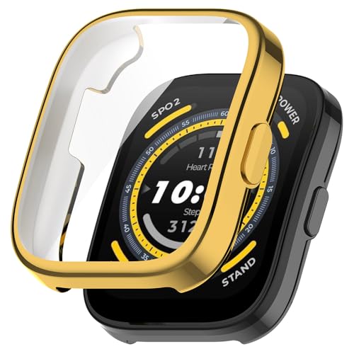 Hülle für Amazfit Bip 5 Schutzfolie Schutzhülle, Silicone TPU Displayschutz Case Cover, Anti-Kratz Anti-Staub Schutz Gehäuse für Amazfit Bip 5 (Gold) von BYISYUE