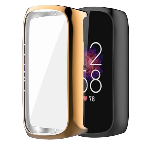 Hülle für Fitbit Luxe Schutzfolie Schutzhülle, Silicone TPU Displayschutz Case Cover, Anti-Kratz Anti-Staub Schutz Gehäuse für Fitbit Luxe (Rose) von BYISYUE