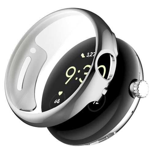 Hülle für Google Pixel Watch 2 Schutzfolie Schutzhülle, Silicone TPU Displayschutz Case Cover, Anti-Kratz Anti-Staub Schutz Gehäuse für Google Pixel Watch/Pixel Watch 1 (Silver) von BYISYUE
