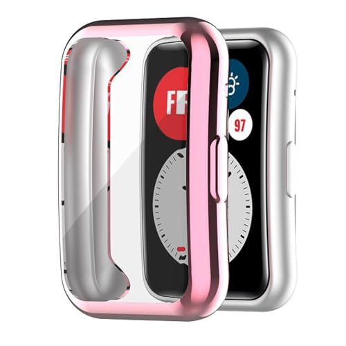 Hülle für Huawei Watch Fit/Fit New/Fit Special Edition Schutzfolie Schutzhülle, Silicone TPU Displayschutz Case Cover, Anti-Kratz Anti-Staub Schutz Gehäuse für Huawei Watch Fit (Pink) von BYISYUE