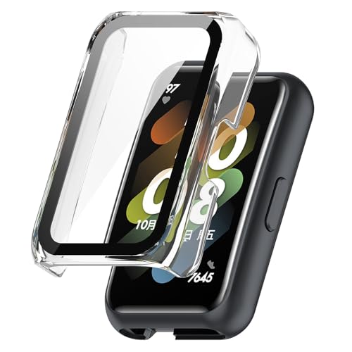 Schutzhülle für Huawei Band 7/Band 6 Hülle, Harter PC Case Cover mit Glas Schutzfolie Displayschutz, Anti-Kratz Anti-Staub Schutz Gehäuse für Honor Band 7/Band 6 (Transparent) von BYISYUE
