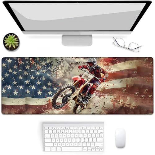 BYJUMB Gaming-Mauspad, amerikanische Flagge, Dirt-Bike-Mauspad, Schreibtischmatte, rutschfeste Gummiunterseite, Mauspads für Computer, Laptop, Büro, Schule, Heimzubehör, Dekoration, 80 x 30 cm BYJUMB Gaming-Mauspad, amerikanische Flagge, Dirt-Bike-Mauspad, Schreibtischmatte, rutschfeste Gummiunterseite, Mauspads für Computer, Laptop, Büro, Schule, Heimzubehör, Dekoration, 80 x 30 cm von BYJUMB