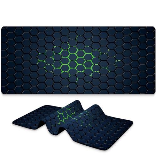BYJUMB Großes Gaming-Mauspad, 80 x 30 cm, erweitertes Anime-Mauspad, lange Tastaturmatte mit rutschfester Unterseite, vollständiges Mauspad mit genähten Kanten (grüne Waben) von BYJUMB