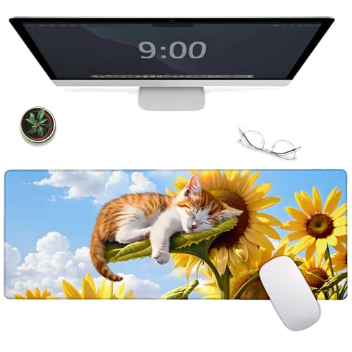 BYJUMB Großes Gaming-Mauspad mit Sonnenblumen-Motiv, niedliches Kätzchen, 80 x 30 x 0,3 cm, verlängert, rutschfestes Gummi-Mauspad, Computer-Schreibtischmatte, Geschenk, Laptop-Mäuse-Pad, Dekoration BYJUMB Großes Gaming-Mauspad mit Sonnenblumen-Motiv, niedliches Kätzchen, 80 x 30 x 0,3 cm, verlängert, rutschfestes Gummi-Mauspad, Computer-Schreibtischmatte, Geschenk, Laptop-Mäuse-Pad, Dekoration von BYJUMB