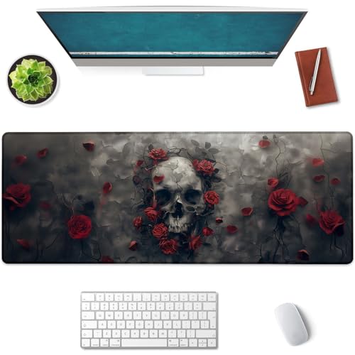 BYJUMB Großes Mauspad mit Totenköpfen und Rosen, Gaming-Mauspad, rutschfeste Gummiunterseite, Bürozubehör, Schreibtischmatte, dunkle Mauspads für Schule, Arbeit, Heimdekoration, Geschenke, 80 x 30 cm BYJUMB Großes Mauspad mit Totenköpfen und Rosen, Gaming-Mauspad, rutschfeste Gummiunterseite, Bürozubehör, Schreibtischmatte, dunkle Mauspads für Schule, Arbeit, Heimdekoration, Geschenke, 80 x 30 cm von BYJUMB
