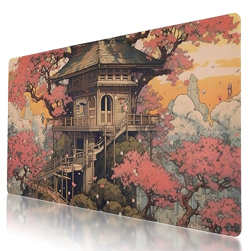 BYJUMB Mauspad mit genähtem Rand, rutschfeste Gummiunterseite, Baumhaus umgeben von Kirschblüten, bedrucktes Mauspad, 80 x 40 cm, ideal für Gamer und Büroarbeiten BYJUMB Mauspad mit genähtem Rand, rutschfeste Gummiunterseite, Baumhaus umgeben von Kirschblüten, bedrucktes Mauspad, 80 x 40 cm, ideal für Gamer und Büroarbeiten von BYJUMB