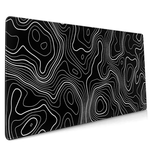 BYJUMB Mauspad mit topografischer Kontur, Größe XXL, minimalistisches, cooles Design, erweitertes Mauspad, großes Tastatur-Mauspad, Schreibtischunterlage mit rutschfester Gummiunterseite, genähte von BYJUMB