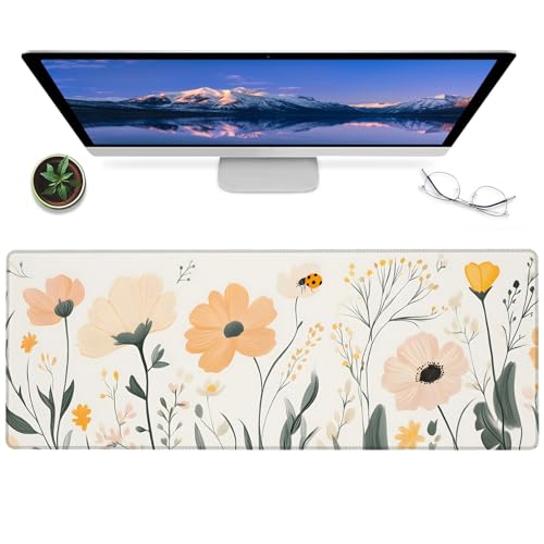BYJUMB Minimalistisches Wildblumen-Gaming-Mauspad, 30,5 x 80 cm, rutschfestes Gummi von BYJUMB