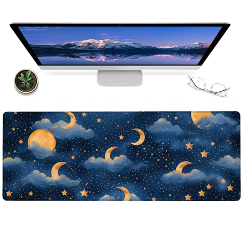 BYJUMB Moon and Star Gaming-Mauspad, 30,5 x 80 cm, rutschfeste Gummi-Schreibtischunterlage mit Wolken-Nachthimmel, großes erweitertes Mauspad für Büro, Zuhause, Laptop, Schreibtischmatte, Geschenke von BYJUMB