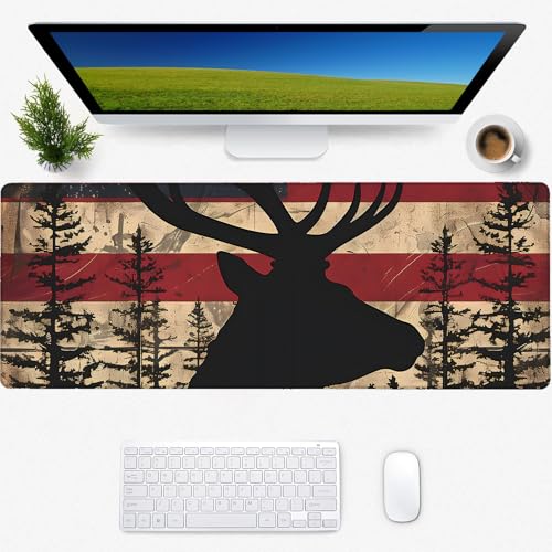 BYJUMB Rustikales amerikanisches Hirsch-Mauspad für Schreibtisch, kabellose Maus, Bürodekoration, Schreibtischzubehör für Computer, Laptop, Büro, Arbeit, Gaming, 80 x 29 cm von BYJUMB