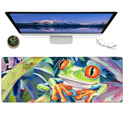 Gaming-Mauspad mit niedlichem Frosch, 30,5 x 80 cm, rutschfeste Gummi-Tier-Schreibtischmatte, großes erweitertes Mauspad für Büro, Zuhause, Laptop, Mäuse-Pads, Geschenke, Spieleliebhaber von BYJUMB