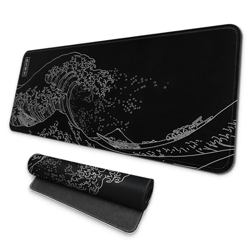 Großes Gaming-Mauspad, volle Tastaturmatte, langes Laptop-Mauspad, Computer-Mauspad für Zuhause und Büro, rutschfeste Gummiunterseite, 80 x 30 cm (schwarze Meereswelle) von BYJUMB