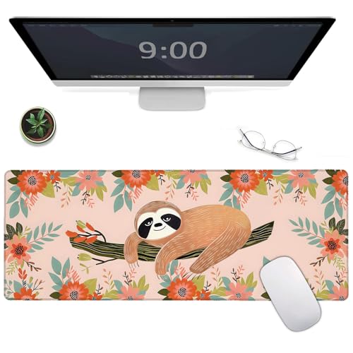 Großes Gaming-Mauspad mit Faultiermotiv, niedliches Blumenmuster, 80 x 30 x 0,3 cm verlängert, rutschfestes Gummi-Mauspad, Computer-Schreibtischmatte, Geschenk, Laptop-Mäuse-Unterlage, Dekoration für Großes Gaming-Mauspad mit Faultiermotiv, niedliches Blumenmuster, 80 x 30 x 0,3 cm verlängert, rutschfestes Gummi-Mauspad, Computer-Schreibtischmatte, Geschenk, Laptop-Mäuse-Unterlage, Dekoration für von BYJUMB