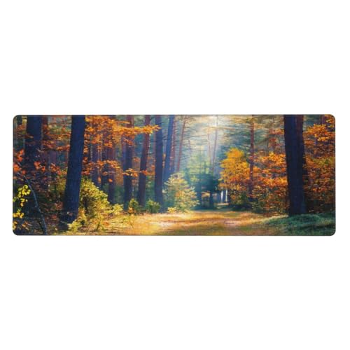 Mauspad mit Herbst-Waldlandschaft, Sonnenlicht, Morgen, großes Gaming-Mauspad, rutschfeste Gummiunterseite, Tastatur-Mauspad für Laptop, Tastatur, Desktop, 80 x 30 cm von BYJUMB