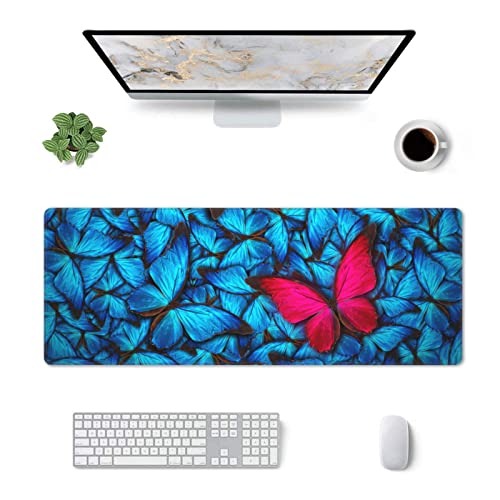 Mauspad mit Schmetterlingsmotiv, genähter Rand, Größe XL, 80 x 30,5 cm, Gummiunterseite, rutschfeste Schreibtischunterlage für Laptop, PC, Computer, Gaming Mauspad mit Schmetterlingsmotiv, genähter Rand, Größe XL, 80 x 30,5 cm, Gummiunterseite, rutschfeste Schreibtischunterlage für Laptop, PC, Computer, Gaming von BYJUMB