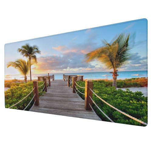 Mauspad mit tropischer Strandszene, Palme, gefüttert, Pfad, Ozean, Sonnenaufgang, Tastaturmatte, großes Gaming-Mauspad für Schreibtisch, Büro, Bett, 80 x 40 cm Mauspad mit tropischer Strandszene, Palme, gefüttert, Pfad, Ozean, Sonnenaufgang, Tastaturmatte, großes Gaming-Mauspad für Schreibtisch, Büro, Bett, 80 x 40 cm von BYJUMB