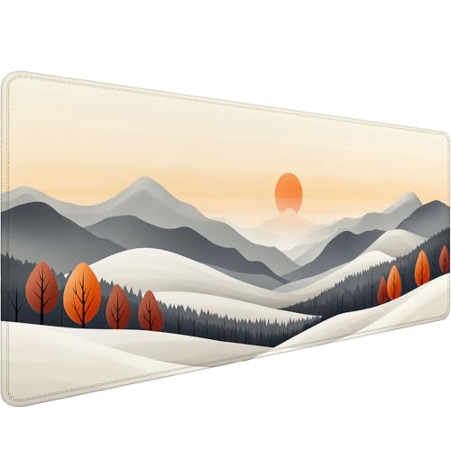 Schreibtischunterlage mit Sonnenuntergang, Berglandschaft, Herbst, Berge, Himmel, Sonne, großes Gaming-Mauspad mit genähten Kanten, rutschfeste, wasserdichte Gummiunterseite, Mauspad, Büro, Computer Schreibtischunterlage mit Sonnenuntergang, Berglandschaft, Herbst, Berge, Himmel, Sonne, großes Gaming-Mauspad mit genähten Kanten, rutschfeste, wasserdichte Gummiunterseite, Mauspad, Büro, Computer von BYJUMB