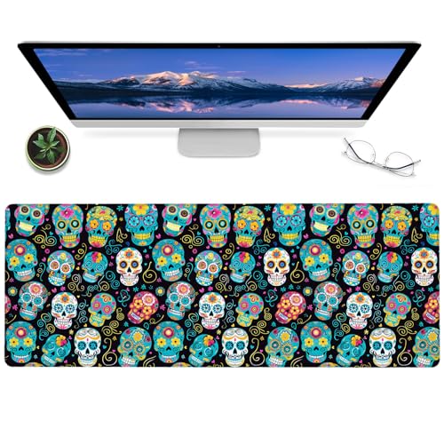 Sugar Skull Gaming-Mauspad, 30,5 x 80 cm, rutschfest, Gummi, Tag der Toten, Schreibtischunterlage, großes erweitertes Mauspad für Büro, Zuhause, Laptop, Halloween-Mäuse, Geschenke, festliche Sugar Skull Gaming-Mauspad, 30,5 x 80 cm, rutschfest, Gummi, Tag der Toten, Schreibtischunterlage, großes erweitertes Mauspad für Büro, Zuhause, Laptop, Halloween-Mäuse, Geschenke, festliche von BYJUMB