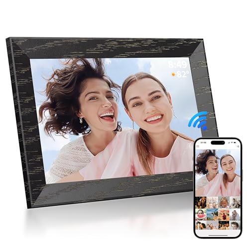 BYYBUO 10,1 Zoll WLAN Digitaler Bilderrahmen, 1280 * 800 IPS Touchscreen Digitaler Bilderrahmen, 16G-Walnuss, Teilen Sie Fotos oder Videos über die Frameo APP von BYYBUO