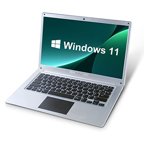 BYYBUO 14.1 Zoll Laptop Windows 11 Intel Celeron Ultrabook 4GB RAM 64GB ROM TF 128GB Notebook mit Wi-Fi USB 3.0 BT 4.0 Azerty Tastatur Französisch von BYYBUO