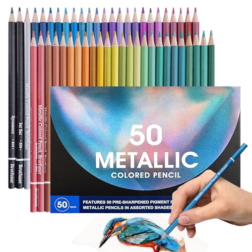 BYZESTY Metallic Buntstifte, 50 Buntstifte für Erwachsene, Farbstifte Malstifte Glänzende Buntstifte, Mehrfarbige Skizzierstifte zum Zeichnen, Mischen, Skizzieren, Anfänger Und Koloristen von BYZESTY