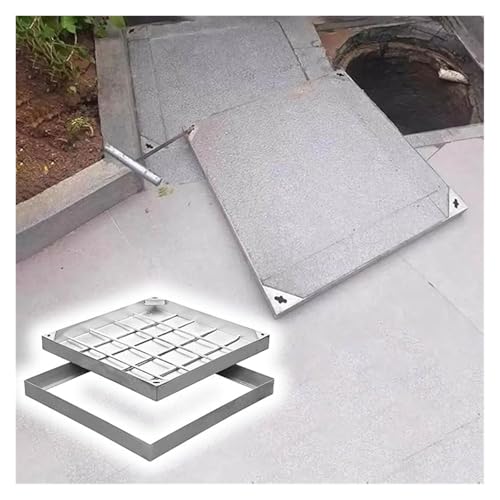 Schachtabdeckung Quadratische Schachtabdeckungen Und Rahmen – In Hof/Einfahrt/Gehweg Eingebetteter Inspektionsdeckel Aus Metall – 22 26 30 34 38 40 Zoll Kanaldeckel For Kellertanks/Klärgruben(34x35in) von BYZOMU