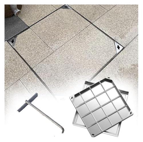 Schachtabdeckung Unsichtbarer Schachtdeckel Mit Hebehaken, 12 20 24 26 30 32 34 36 38 40 Zoll 304 Edelstahl-Abwasserbeckenabdeckungen For Docks, Einfahrten, Gehwege(Lxw40x40cm/15.7x15.7in) von BYZOMU