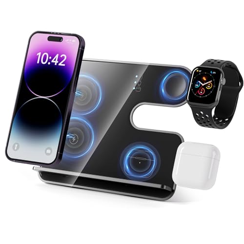 3 in 1 Wireless Charger, 18W Induktive Ladestation für Apple Samsung, Faltbarer Induktive Ladegerät für Apple Watch, AirPods Pro 3/2 von BZBRLZ