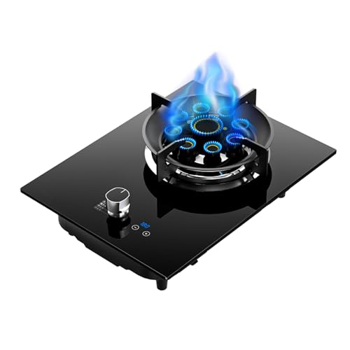 BZJPRFC Einzelbrenner-Gasherd, 5,2 KW, Hohes Feuer Mit Neun Hohlräumen, Gehärtetes Glas Mit Timer Und Flammendurchschlagsicherung for Die Küche Zu Hause(LPG) von BZJPRFC