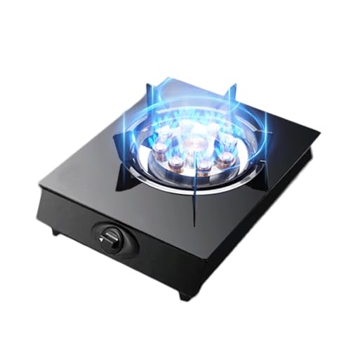 BZJPRFC Gasherd Mit 1 Brenner, 5,0 KW-Gasherd, Umrüstherd for Gas/Flüssiggas, Topfgestell Aus Gehärtetem Glas Und Gusseisen, Mit Flammendurchschlagschutz, for Die Küche Zu Hause(NG) von BZJPRFC
