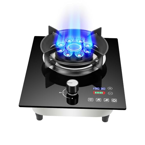 Gasherd Einzelbrenner, 7,0 KW Hochfeuer-Timer Mit Neun Hohlräumen, Gas-/LP-Gas-Umwandlungsherd, Gusseisen-Topfgestell Aus Gehärtetem Glas, Mit Flammendurchschlagschutz, For Die Küche Zu Hause(LPG) von BZJPRFC