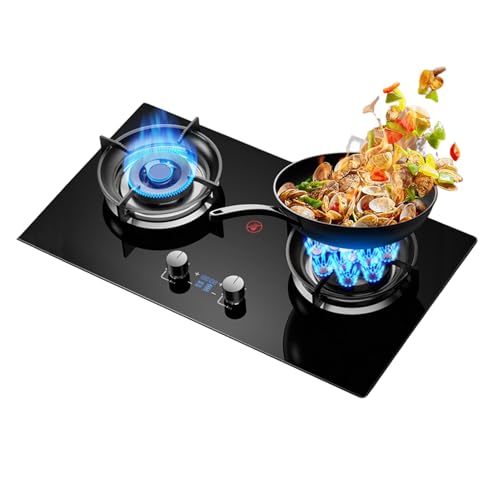 Gasherd mit 2 Brennern, 5,2 kW, 13-Hohlraum-Feuerring-Wokbrenner, mit Flammendurchschlagschutz und Timer, Flüssiggas-/Erdgas-Kit(LPG) von BZJPRFC