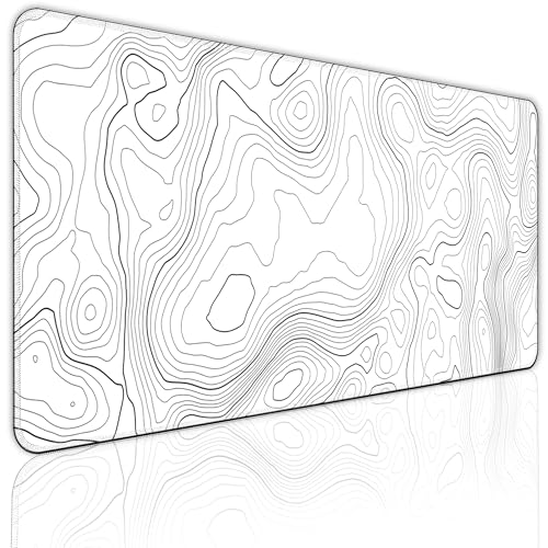 BZU Topografisches erweitertes weißes Mauspad, große Schreibtischunterlage auf Schreibtischen, 80 x 30 cm, Computertastatur-Schreibtischunterlage mit 3 mm rutschfester Unterseite und genähtem Rand für BZU Topografisches erweitertes weißes Mauspad, große Schreibtischunterlage auf Schreibtischen, 80 x 30 cm, Computertastatur-Schreibtischunterlage mit 3 mm rutschfester Unterseite und genähtem Rand für von BZU