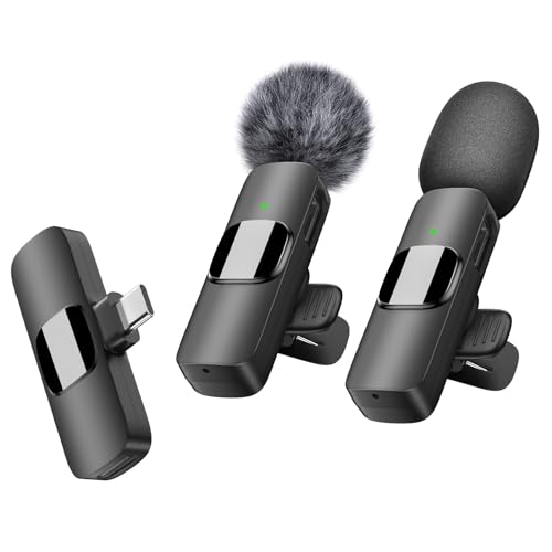 QINOJA Kabelloses Lavalier-Mikrofon für USB-C-Android-Telefon – Professionelles Ansteckmikrofon für Videoaufnahmen, Vlog, YouTube, TikTok (Winddicht/2 Mic) von QINOJA