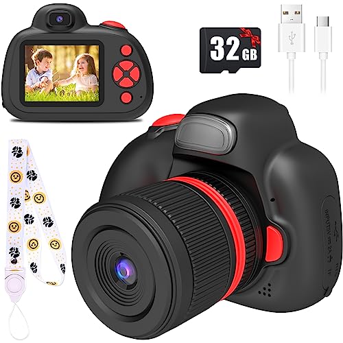 Kinderkamera, Geburtstagsgeschenk für Jungen und Mädchen von 3-10 Jahren, 2,4 Zoll Kinder-Digitalkamera mit Blitz, 32GB SD-Karte (Schwarz) von BaFuland