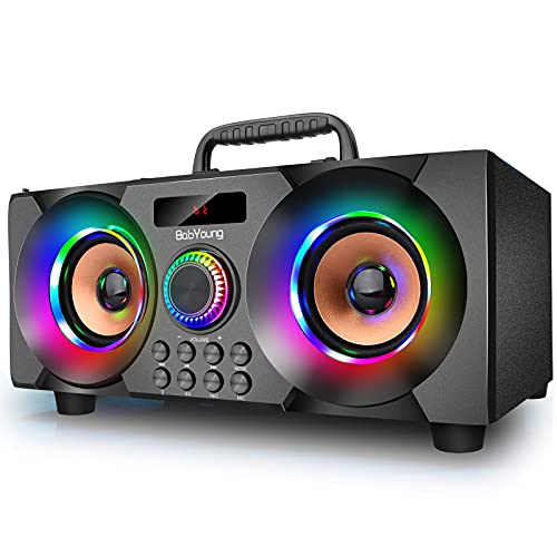 Bluetooth Lautsprecher 60W(80W Gipfel) Tragbarer Musikbox, mit Subwoofer, FM Radio, LED-Bunte Lichter, EQ, 30 Meter Reichweite, Bluetooth 5.0 Wireless Stereo Lautsprecher für Zuhause Party Camping von BabYoung