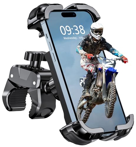 Babacom Handyhalterung Fahrrad Lenker, [1s-Sperre] [Sicherer Schutz] Handyhalterung Motorrad, [Anti Shake Stoßdämpfender] Smartphone Halterung Fahrrad Kompatibel mit iPhone 15, Galaxy S24 (4,7”–6,8”) von Babacom