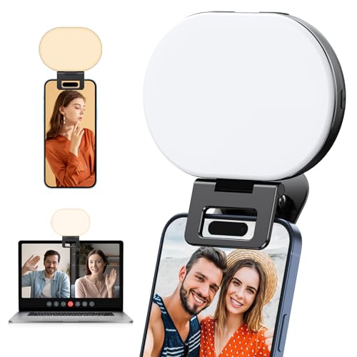 Babacom Selfie Licht 80 LEDs, Tragbare Clip-Ringlicht Handy mit 3 Lichtmodi und 10 Helligkeitsstufen für Selfie/TikTok/Make-up/Video/Zoom-Anruf, wiederaufladbares Videolicht für Telefon/Tablet/Laptop von Babacom