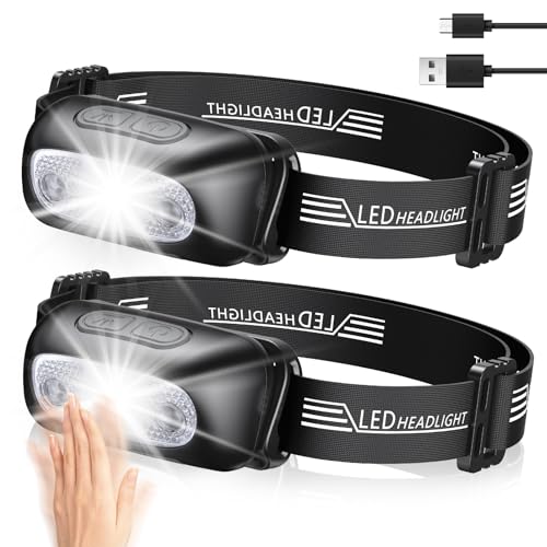 Babacom Stirnlampe LED Wiederaufladbar mit Bewegungssensor-Taste, 2 Stück Superhelle IPX6 Wasserdicht Kopflampe Stirnlampe mit 4 Beleuchtungsmodi, Verstellbarer Winkel und Riemen, zum Laufen, Angeln Babacom Stirnlampe LED Wiederaufladbar mit Bewegungssensor-Taste, 2 Stück Superhelle IPX6 Wasserdicht Kopflampe Stirnlampe mit 4 Beleuchtungsmodi, Verstellbarer Winkel und Riemen, zum Laufen, Angeln von Babacom